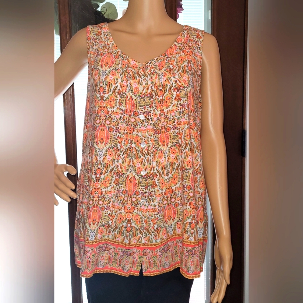 J.Jill Petite Medium Floral/Ikat Sleeveless Tunic Blouse
